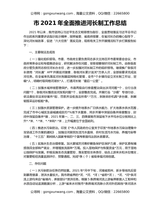 市2021年全面推进河长制工作总结