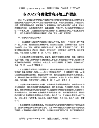 市2022年优化营商环境工作要点