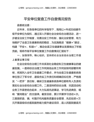 平安单位复查工作自查情况报告