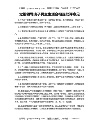 党组领导班子民主生活会相互批评意见