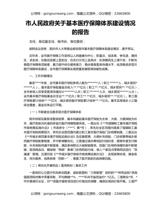 市人民政府关于基本医疗保障体系建设情况的报告