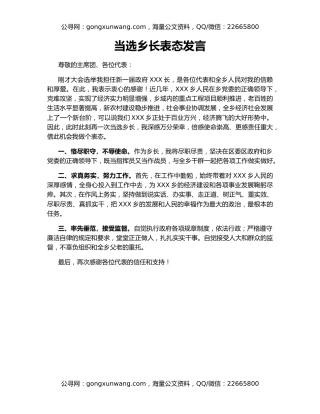 当选乡长表态发言