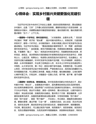 心得体会：实现乡村振兴关键要强化党建引领