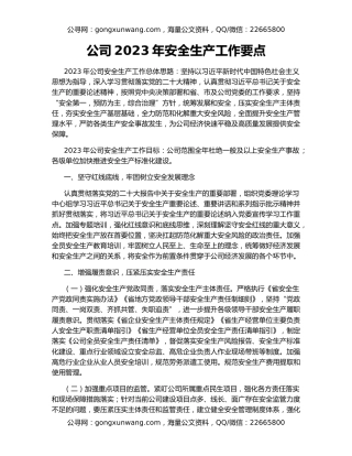 公司2023年安全生产工作要点