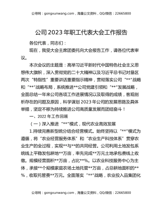 公司2023年职工代表大会工作报告
