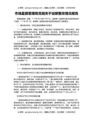 市场监督管理局党组关于巡察整改情况报告