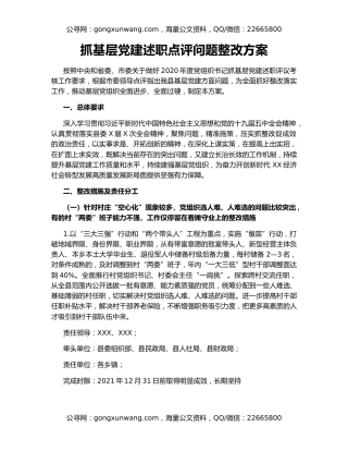 抓基层党建述职点评问题整改方案