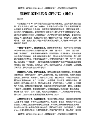指导组民主生活会点评讲话（国企）