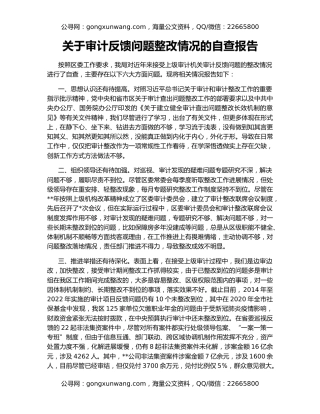 关于审计反馈问题整改情况的自查报告