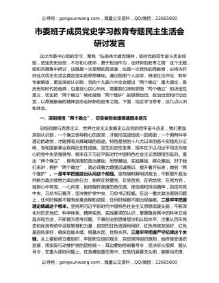 市委班子成员党史学习教育专题民主生活会研讨发言