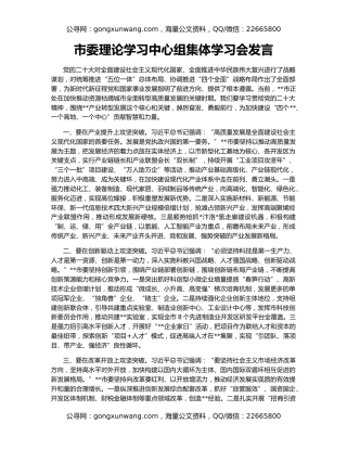 市委理论学习中心组集体学习会发言
