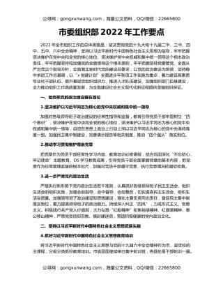 市委组织部2022年工作要点