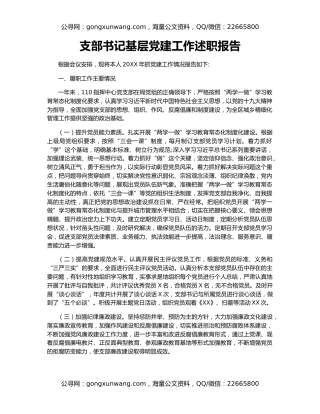 支部书记基层党建工作述职报告