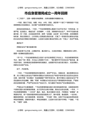 市应急管理局成立一周年回顾