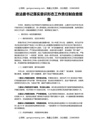 政法委书记落实意识形态工作责任制自查报告