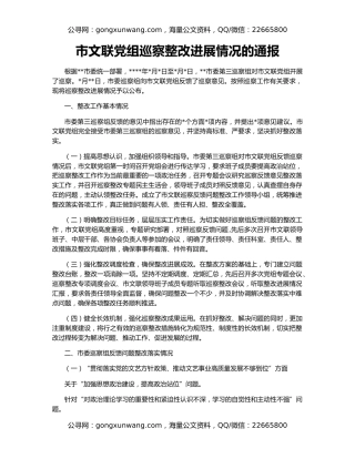 市文联党组巡察整改进展情况的通报