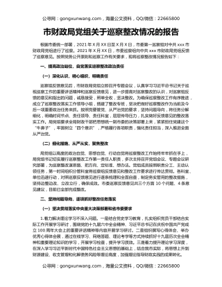 市财政局党组关于巡察整改情况的报告