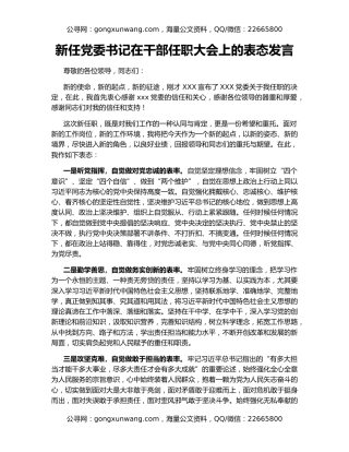 新任党委书记在干部任职大会上的表态发言