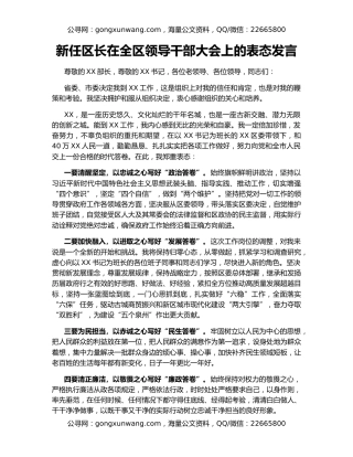 新任区长在全区领导干部大会上的表态发言