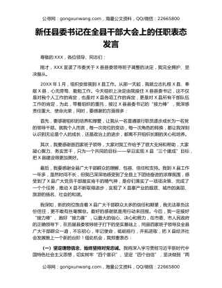 新任县委书记在全县干部大会上的任职表态发言