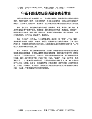 年轻干部挂职任前谈话会表态发言