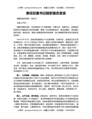 新任纪委书记就职表态发言（2）