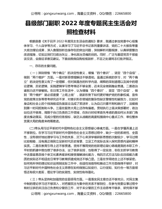 县级部门副职2022年度专题民主生活会对照检查材料