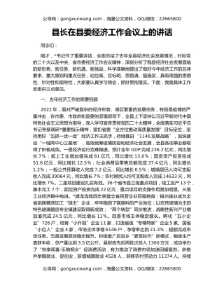 县长在县委经济工作会议上的讲话