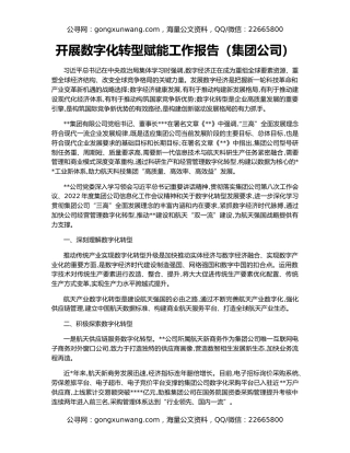 开展数字化转型赋能工作报告（集团公司）