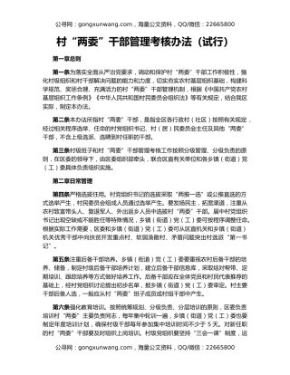 村“两委”干部管理考核办法（试行）