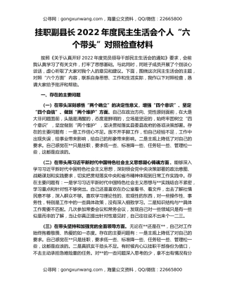 挂职副县长2022年度民主生活会个人“六个带头”对照检查材料