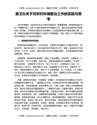 爱卫办关于对农村环境整治工作的实践与思考
