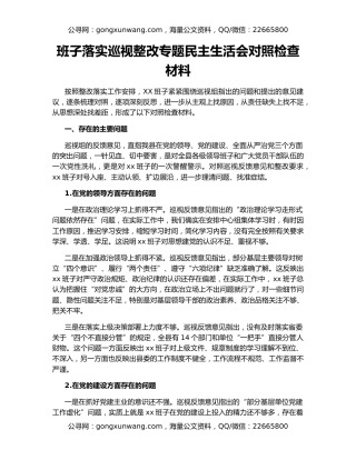 班子落实巡视整改专题民主生活会对照检查材料