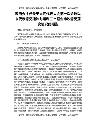政府办主任关于人民代表大会第一次会议以来代表意见建议办理和三个报告审议意见落实情况的报告