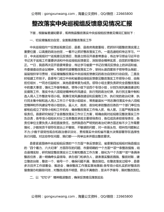 整改落实中央巡视组反馈意见情况汇报