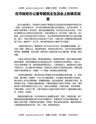 在市政府办公室专题民主生活会上的表态发言