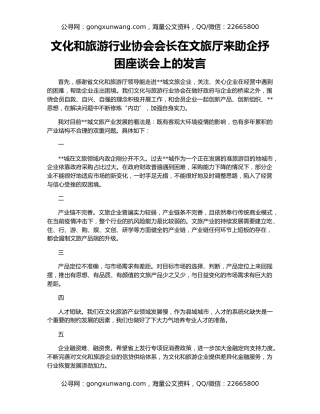 文化和旅游行业协会会长在文旅厅来助企抒困座谈会上的发言