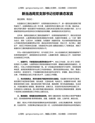 新当选局党支部书记任职表态发言