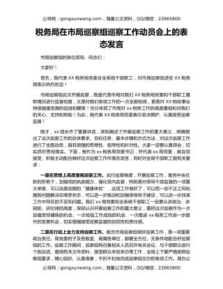 税务局在市局巡察组巡察工作动员会上的表态发言