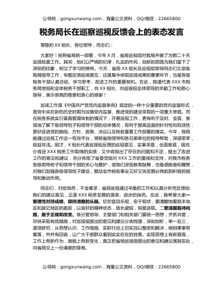 税务局长在巡察巡视反馈会上的表态发言