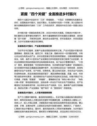 紧握“四个关键”全面推进乡村振兴