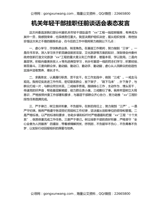 机关年轻干部挂职任前谈话会表态发言