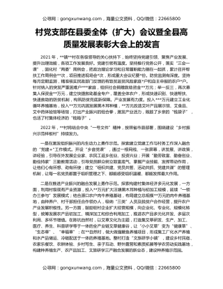 村党支部在县委全体（扩大）会议暨全县高质量发展表彰大会上的发言