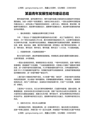 某县青年发展性城市建设总结