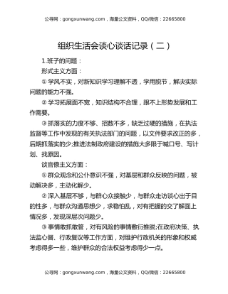 组织生活会谈心谈话记录（二）