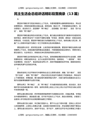 民主生活会总结讲话精彩段落摘录（13篇）