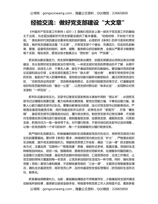 经验交流：做好党支部建设“大文章”