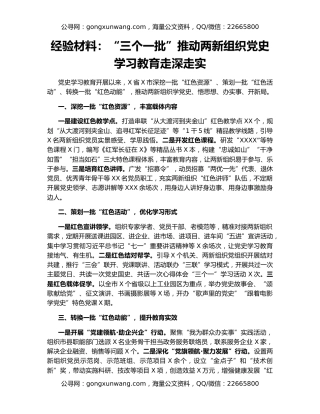 经验材料：“三个一批”推动两新组织党史学习教育走深走实