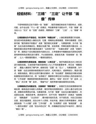 经验材料：“三精”“三定”让干部“画像”传神