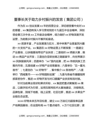 董事长关于助力乡村振兴的发言（集团公司）